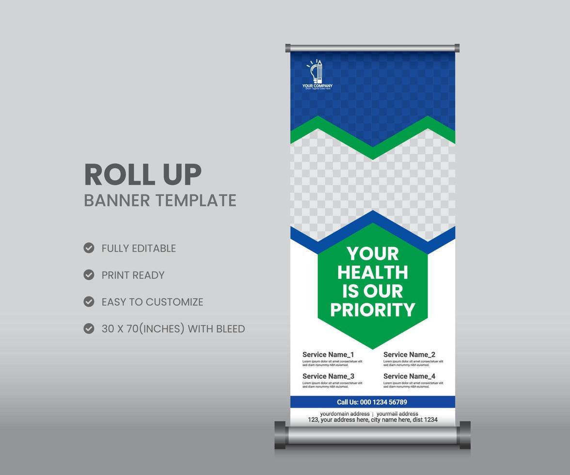 Health care medical roll up banner template or stand banner template vector