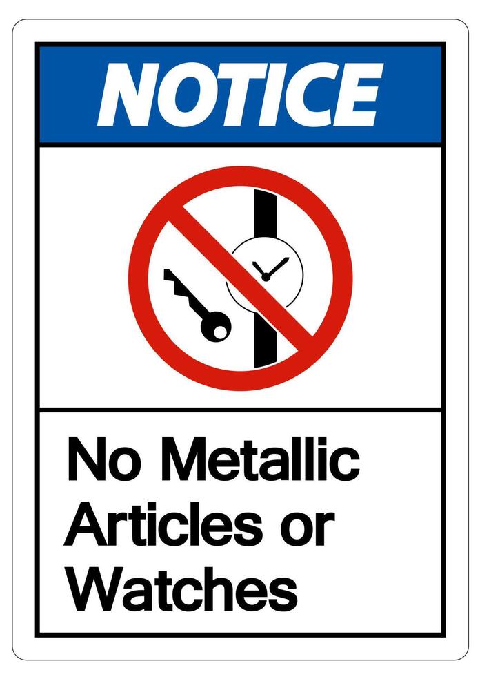 Caution No Metallic Articles Or Watches Symbol Sign On White Background vector