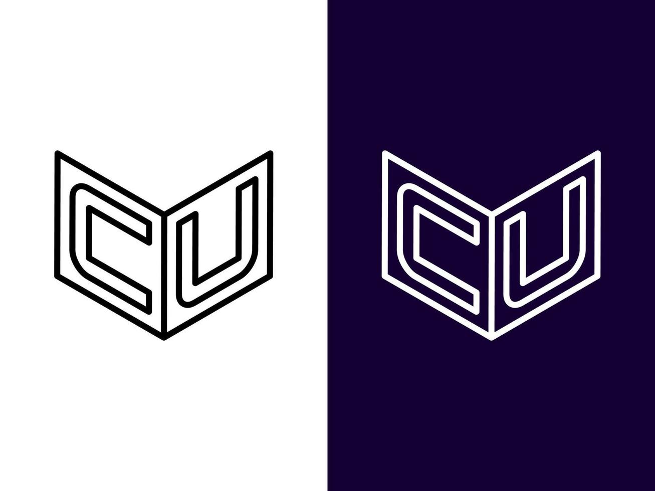 letra inicial cu diseño de logotipo 3d minimalista y moderno vector