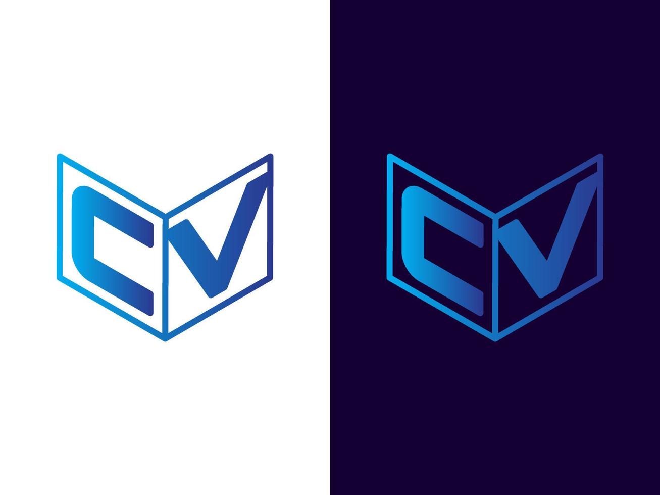 letra inicial cv diseño de logotipo 3d minimalista y moderno vector