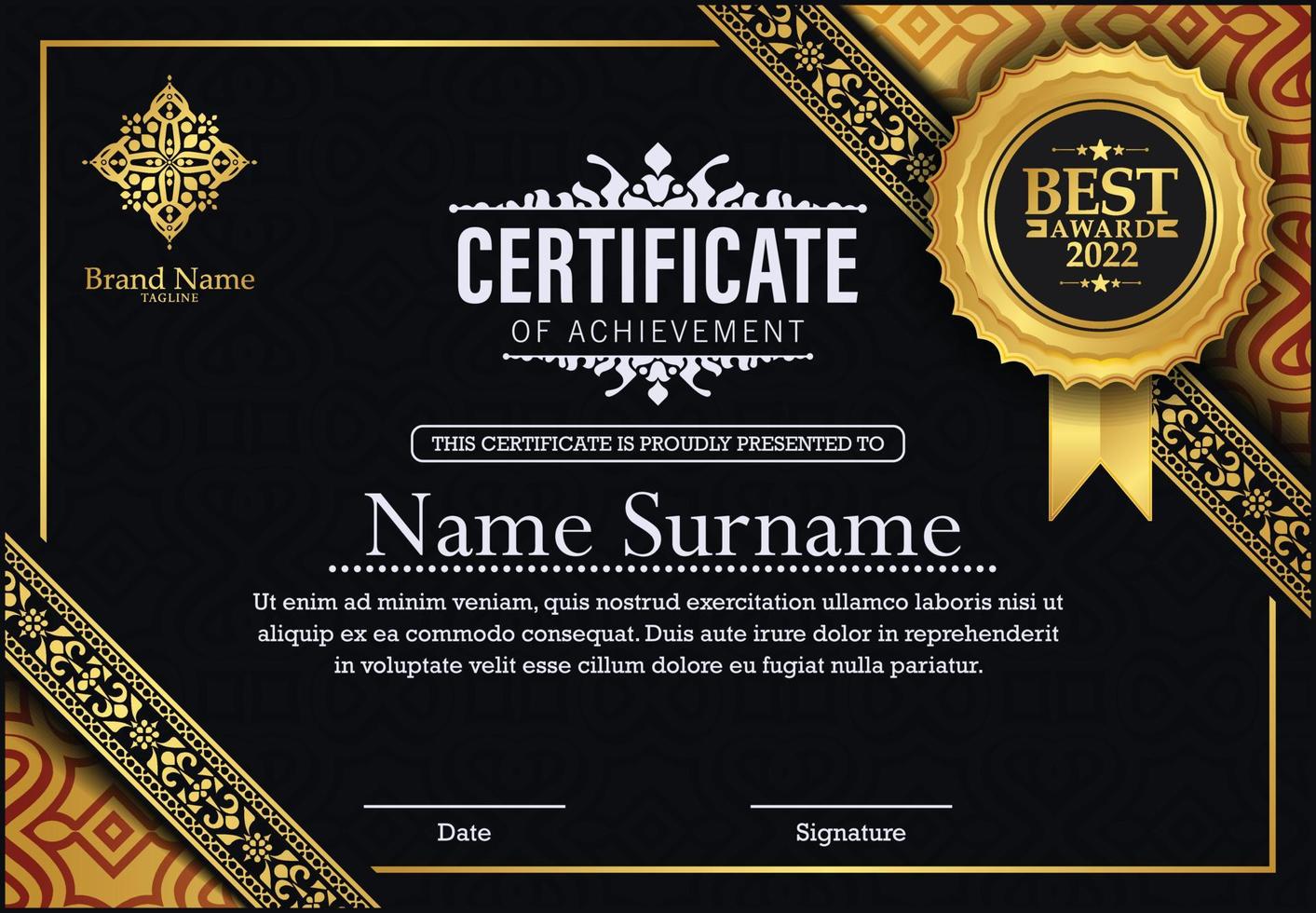 Achievement certificate best award diploma vector