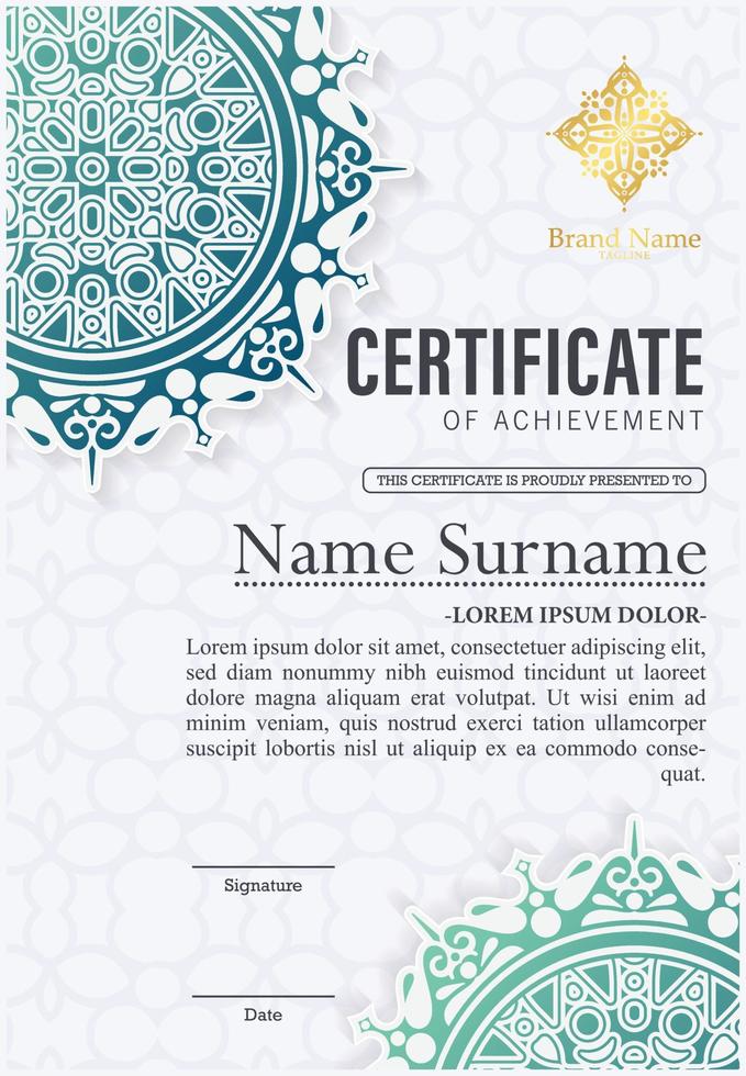 Blue mandala award certificate template vector