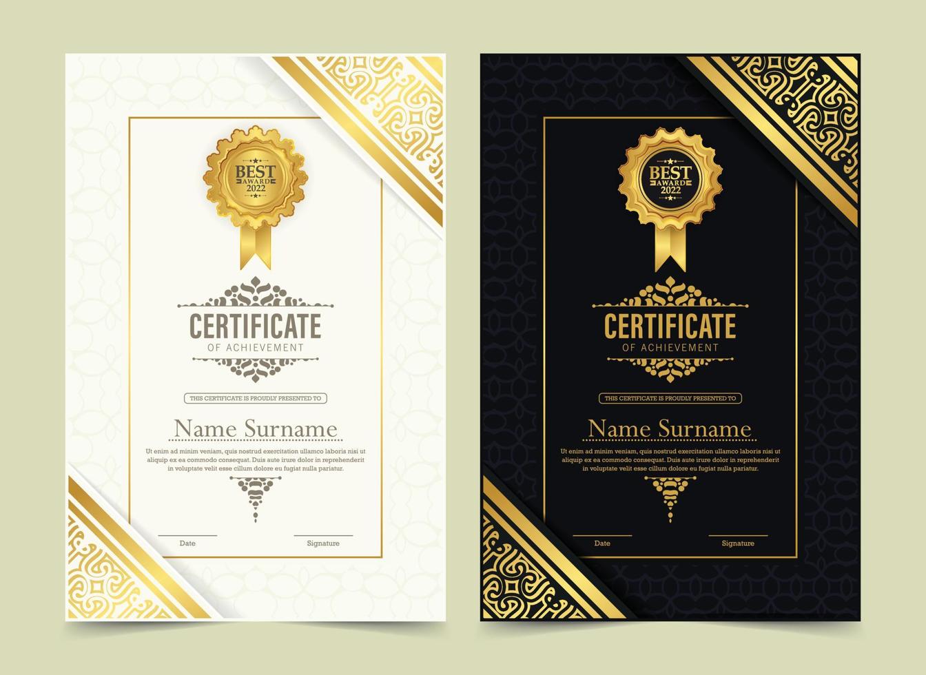 Achievement certificate best award diploma set vector