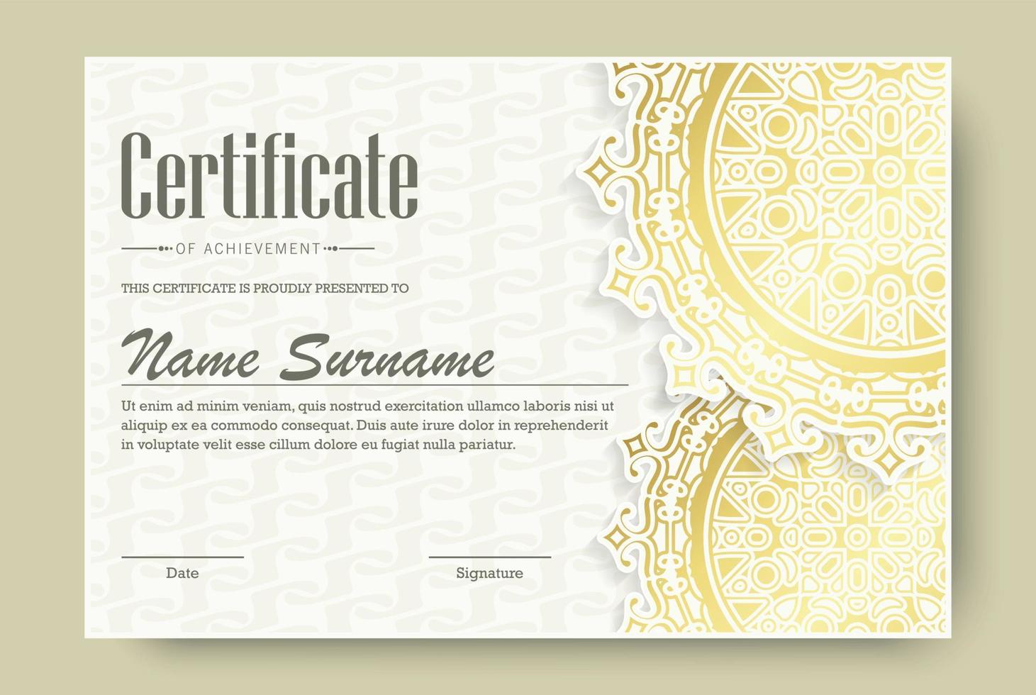 Luxury mandala certificate award diploma template vector