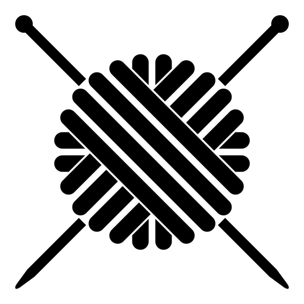 Ball of wool yarn and knitting needles icon black color illustration flat style simple image vector