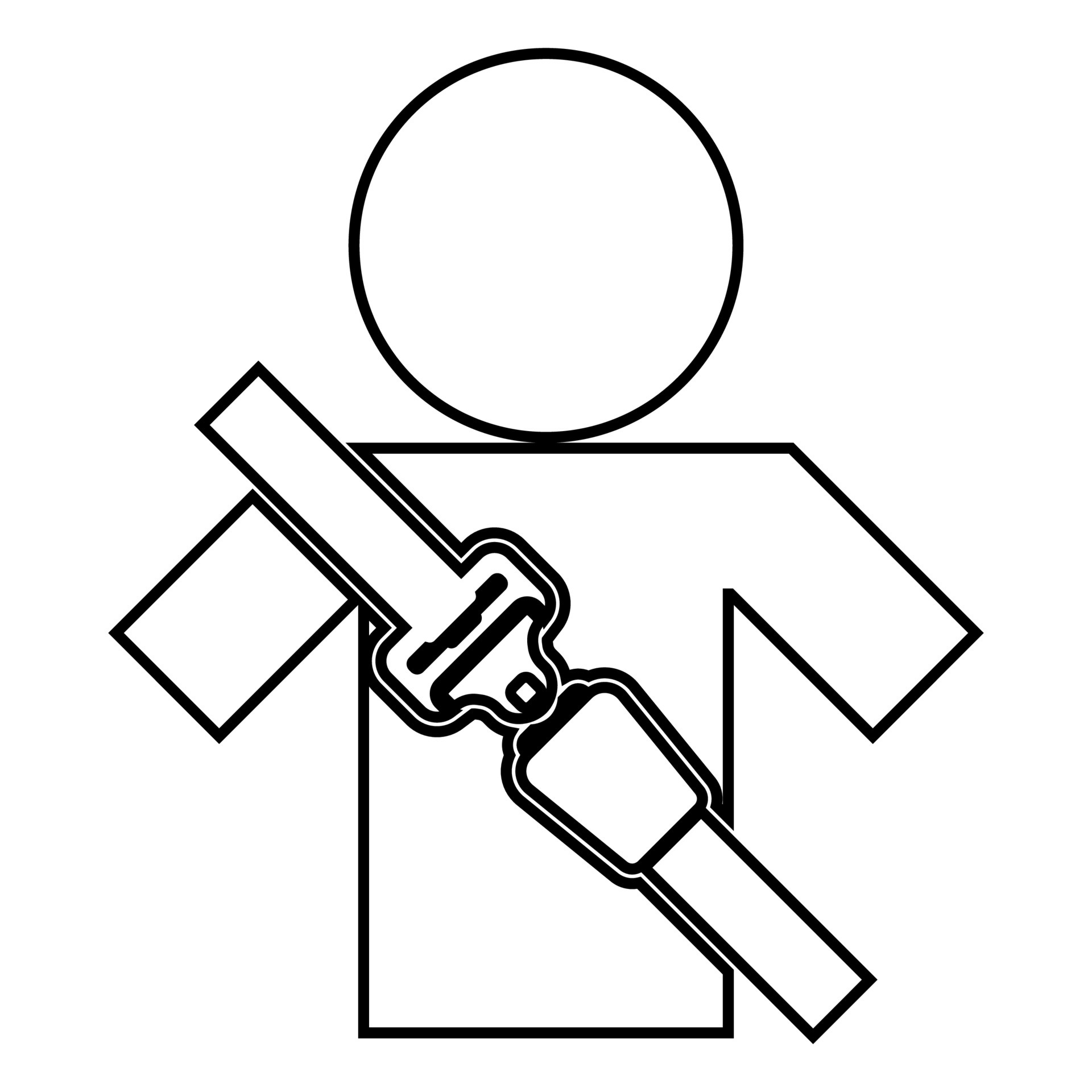 Man with forklift seat belt stick figure Car safety belt icon black