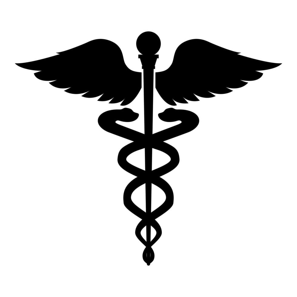 Caduceus health symbol Asclepius's Wand icon black color illustration flat style simple image vector