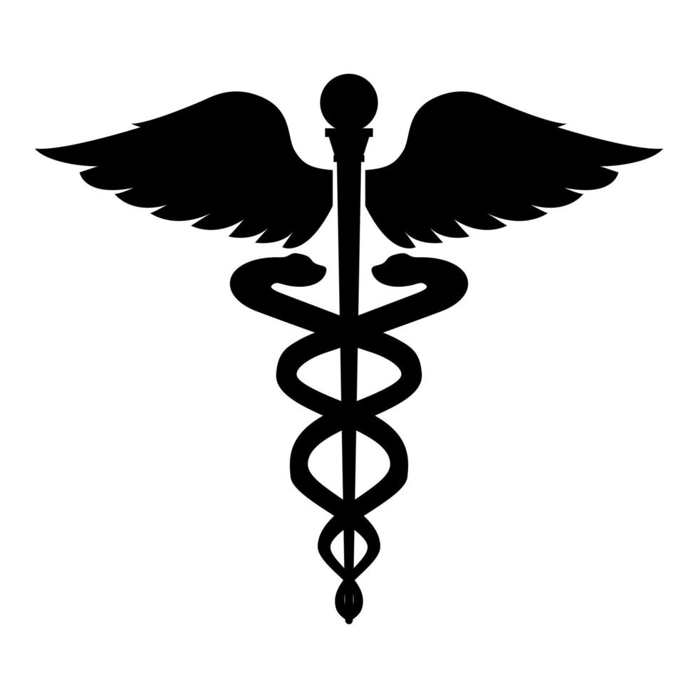 Caduceus health symbol Asclepius's Wand icon black color illustration flat style simple image vector