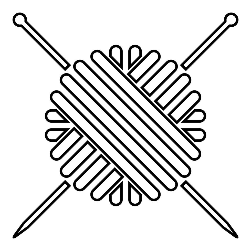 Ball of wool yarn and knitting needles icon black color illustration flat style simple image vector