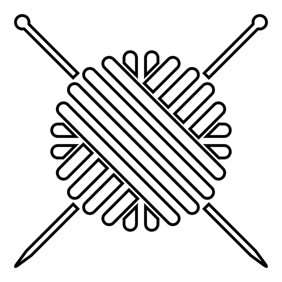 Ball of wool yarn and knitting needles icon black color illustration flat style simple image vector