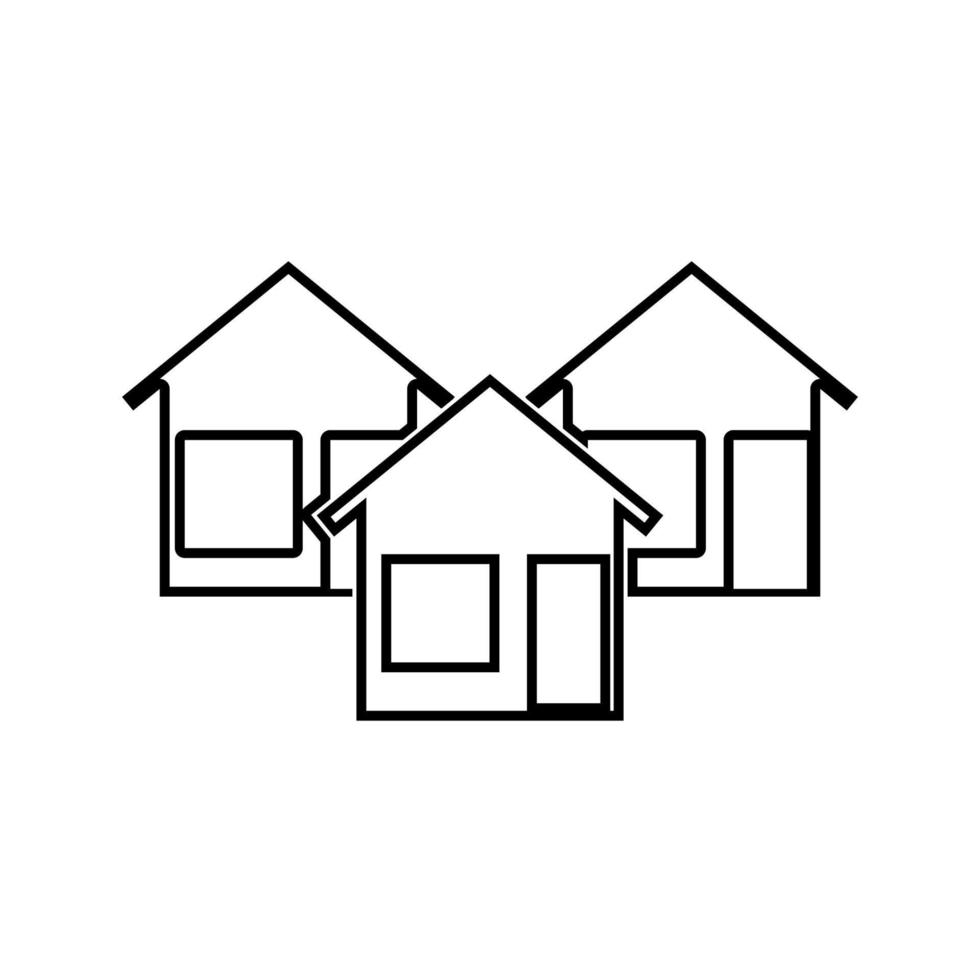 icono de color negro de tres casas. vector