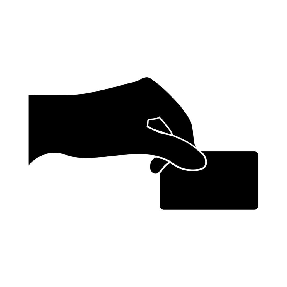 Hand give electronic card it is black icon . vector