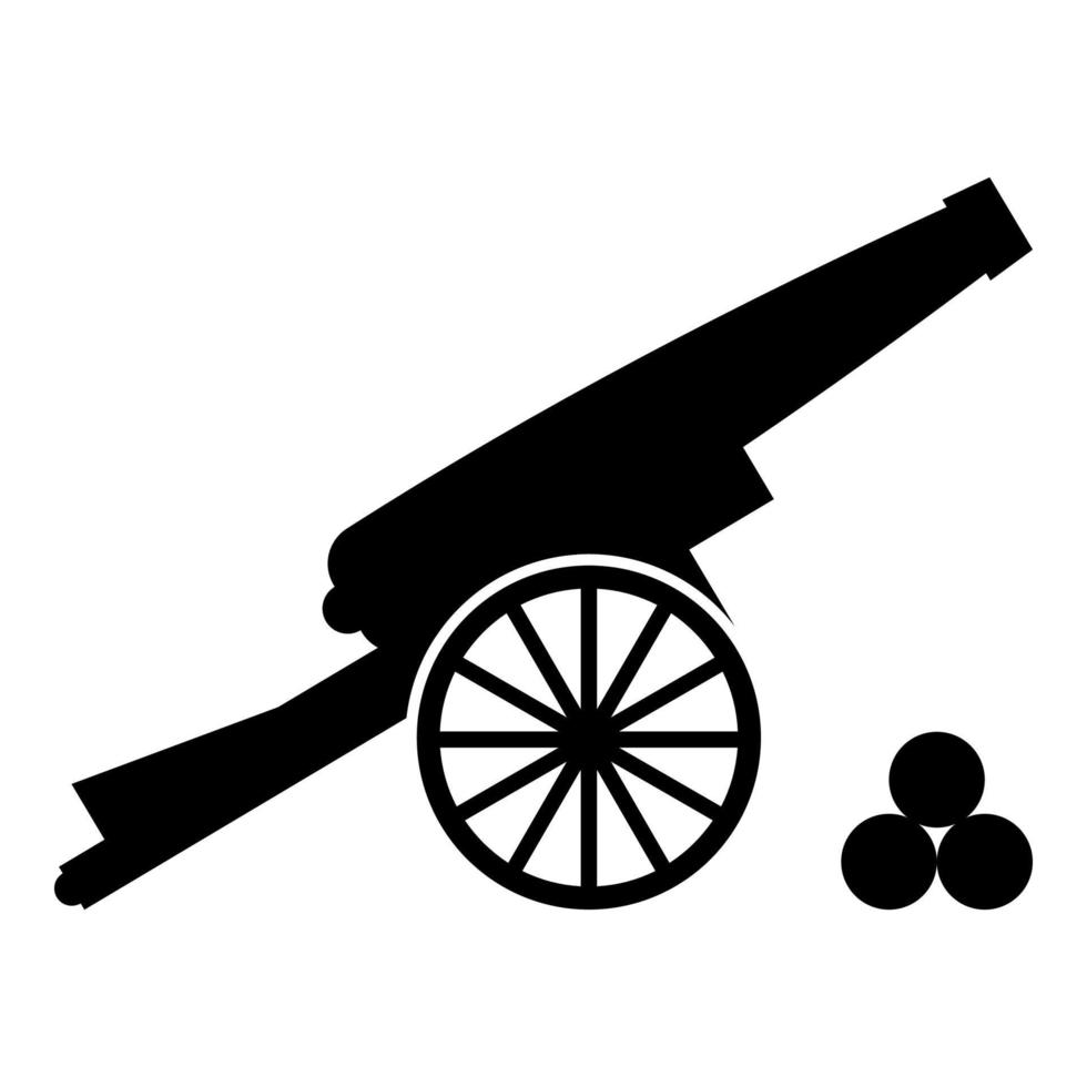 Medieval cannon firing cores icon black color illustration flat style simple image vector