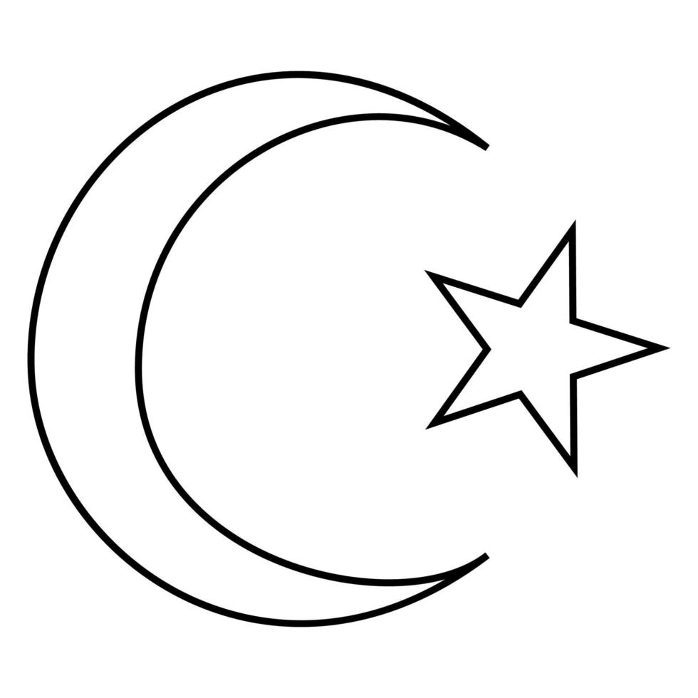 Symbol of Islam crescent and star with five corners icon black color illustration flat style simple image vector