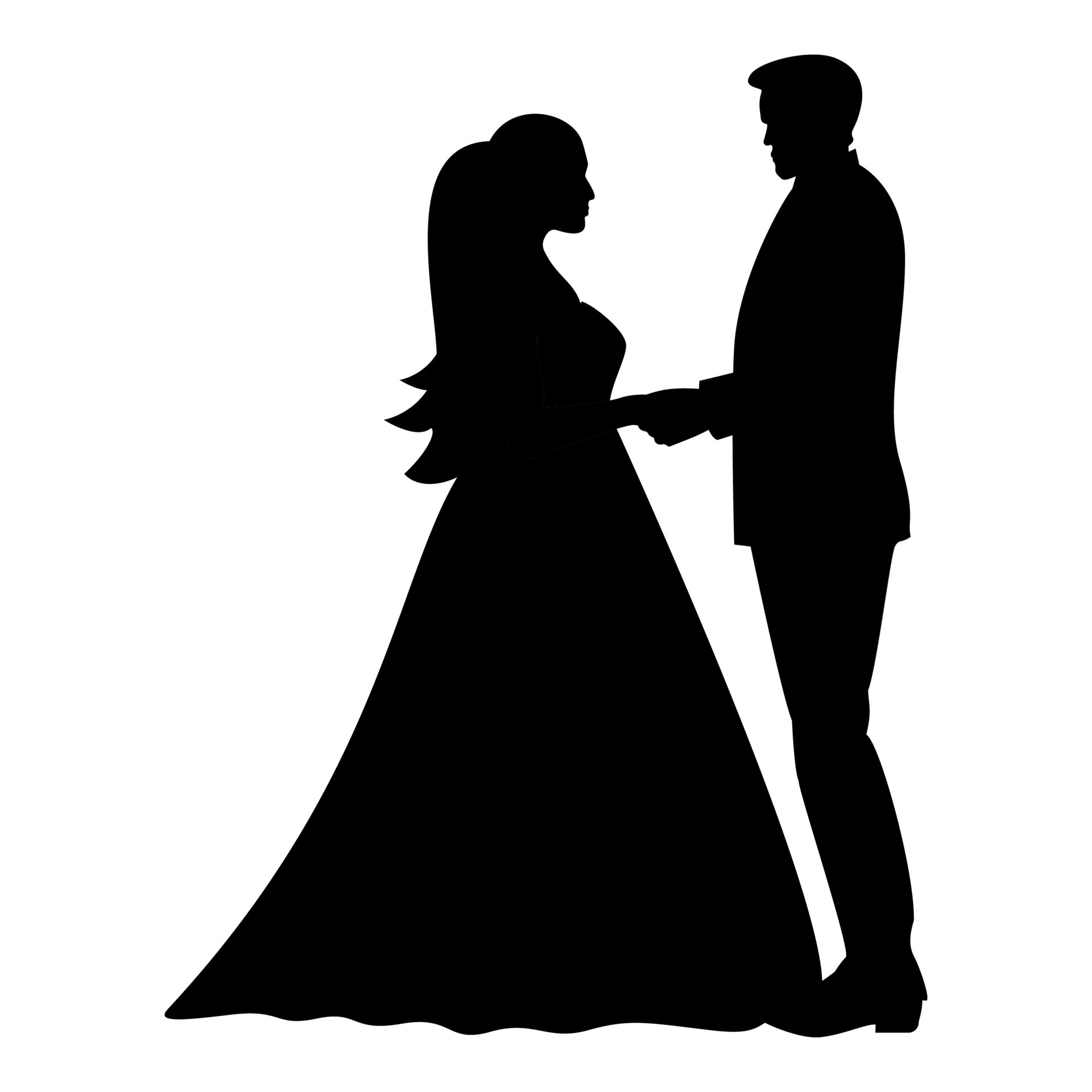 Bride and groom holding hands icon black color illustration flat style ...