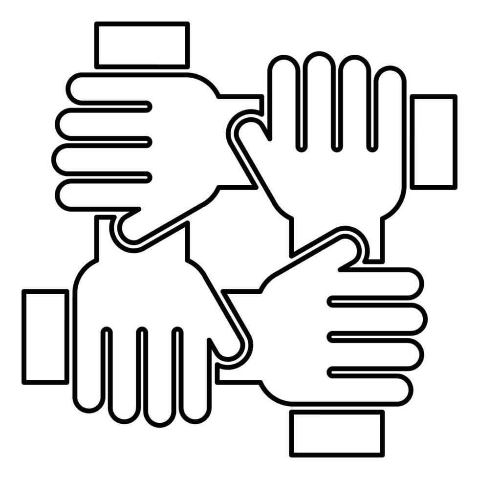 Four hand holding together team work concept icon black color illustration flat style simple image vector