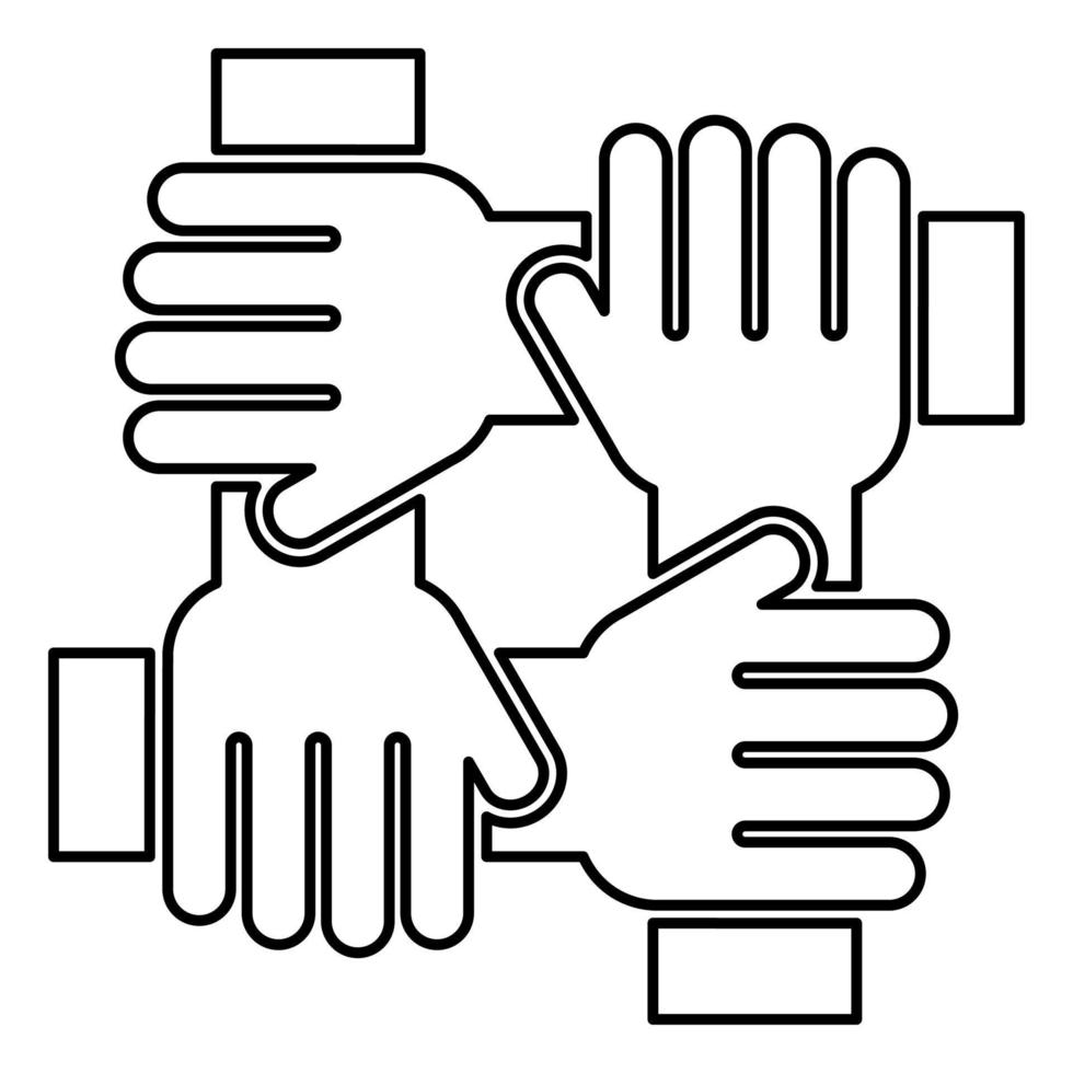 Four hand holding together team work concept icon black color illustration flat style simple image vector