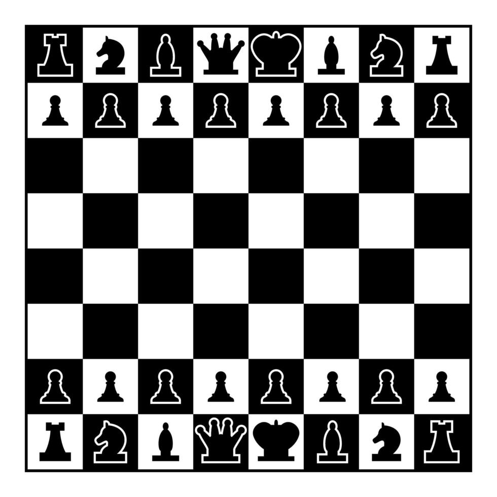 tablero de ajedrez y piezas de ajedrez figuras de línea icono ilustración en color negro estilo plano imagen simple vector