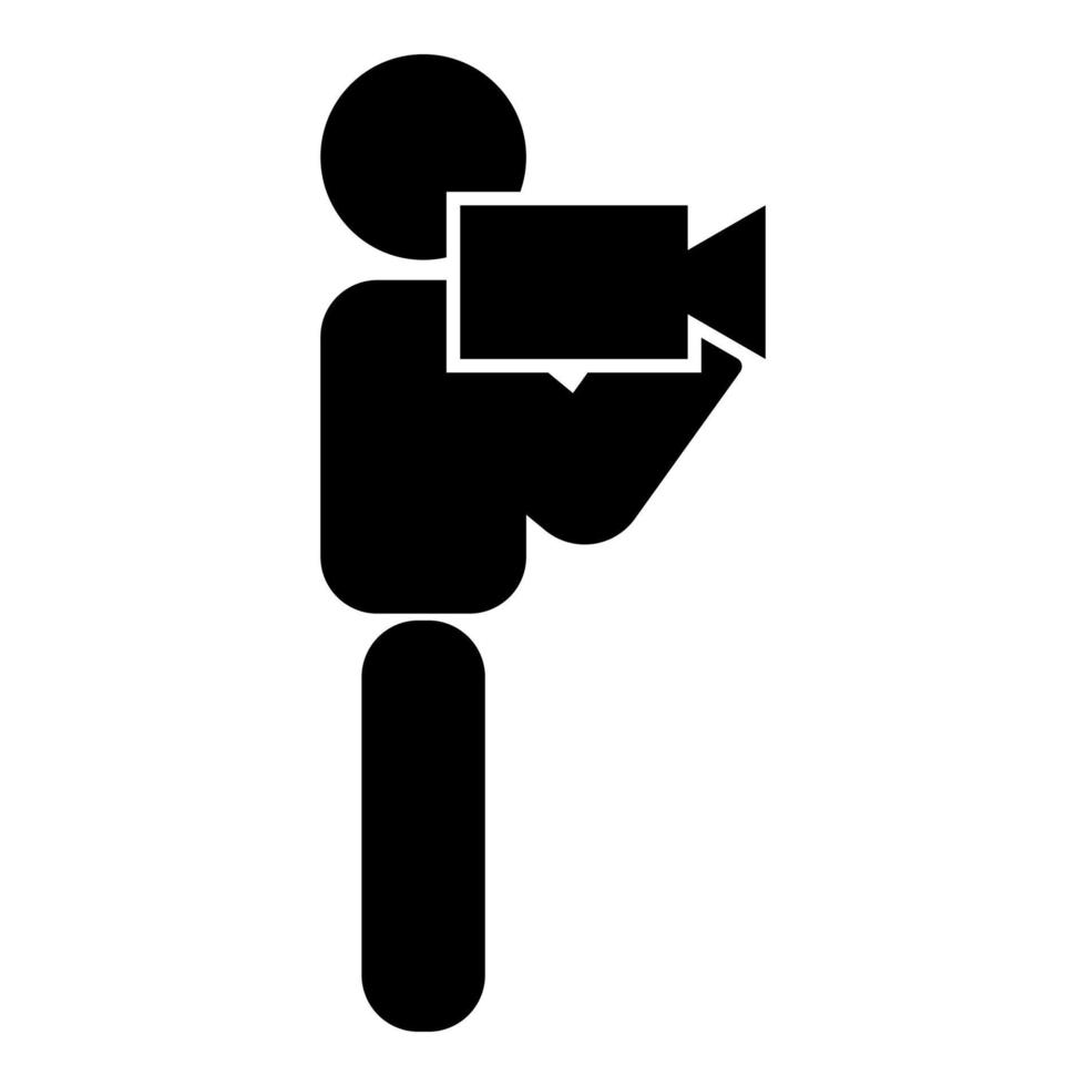 Man with video camera stick icon black color illustration flat style simple image vector