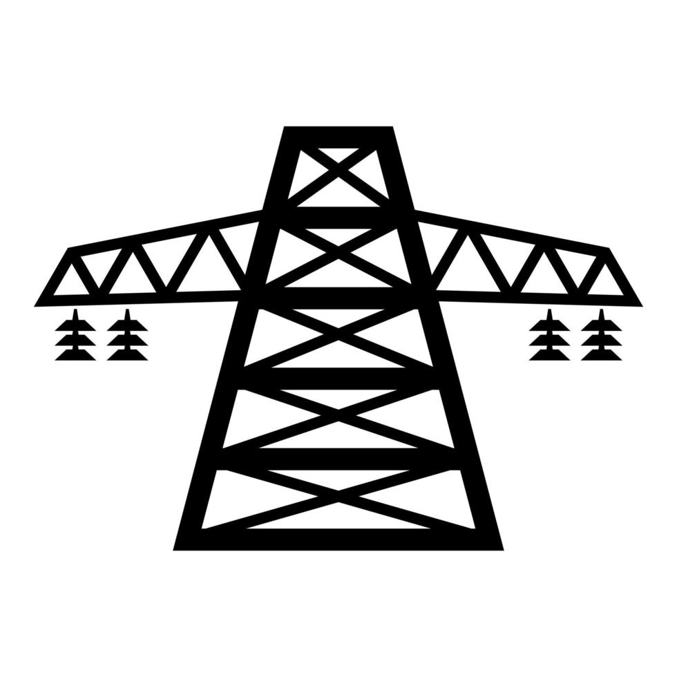 Electric pole post high voltage set line icon black color illustration flat style simple image vector