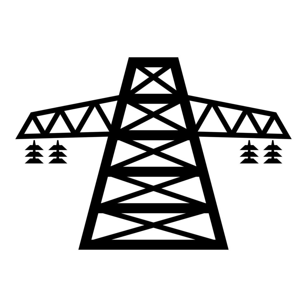 Electric pole post high voltage set line icon black color illustration flat style simple image vector