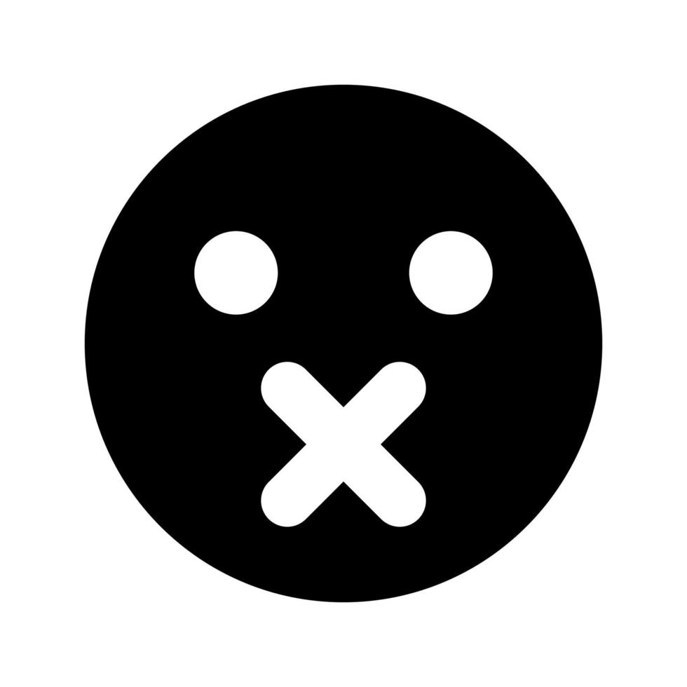 Silence emoticon black color icon . vector