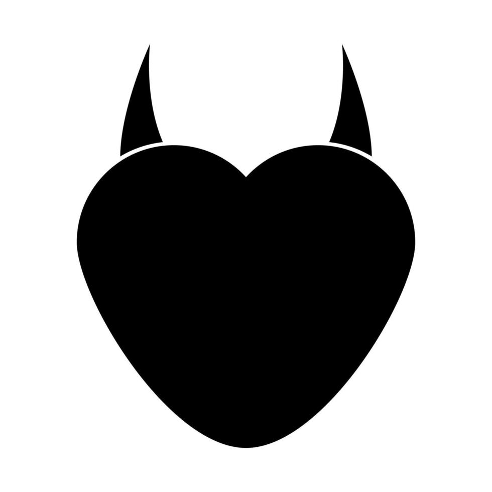 corazón con cuerno de diablo icono de color negro. vector