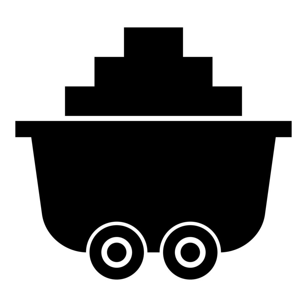 Mine cart or trolley of coal icon black color illustration flat style simple image vector