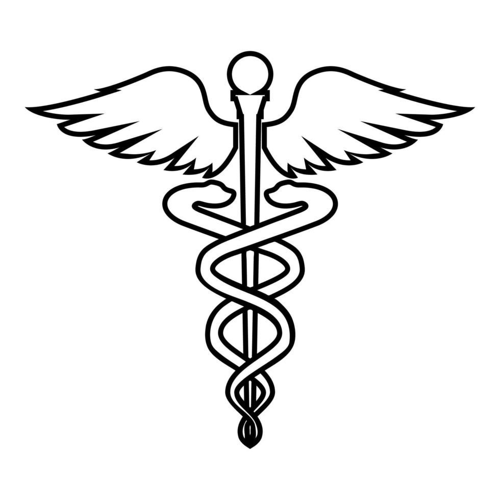 Caduceus health symbol Asclepius's Wand icon black color illustration flat style simple image vector