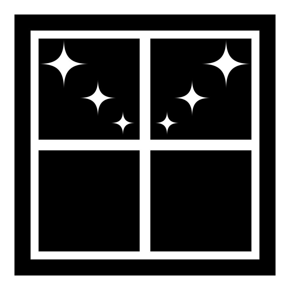 ventana con vista al icono de estrellas nocturnas ilustración de color negro estilo plano imagen simple vector