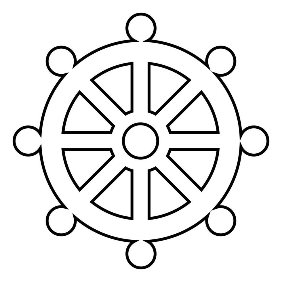 Symbol budhism wheel law religious sign icon black color illustration flat style simple image vector