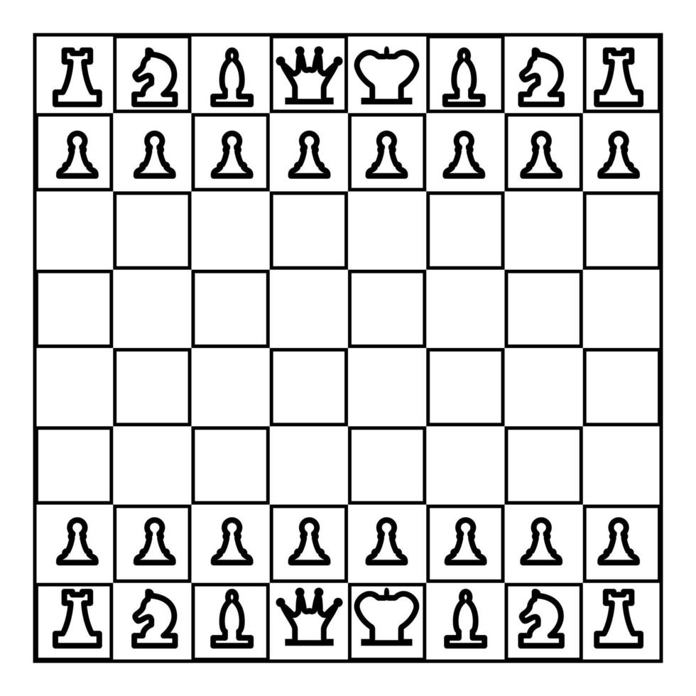 Chessboard and chess pieces line figures icon black color illustration flat style simple image vector