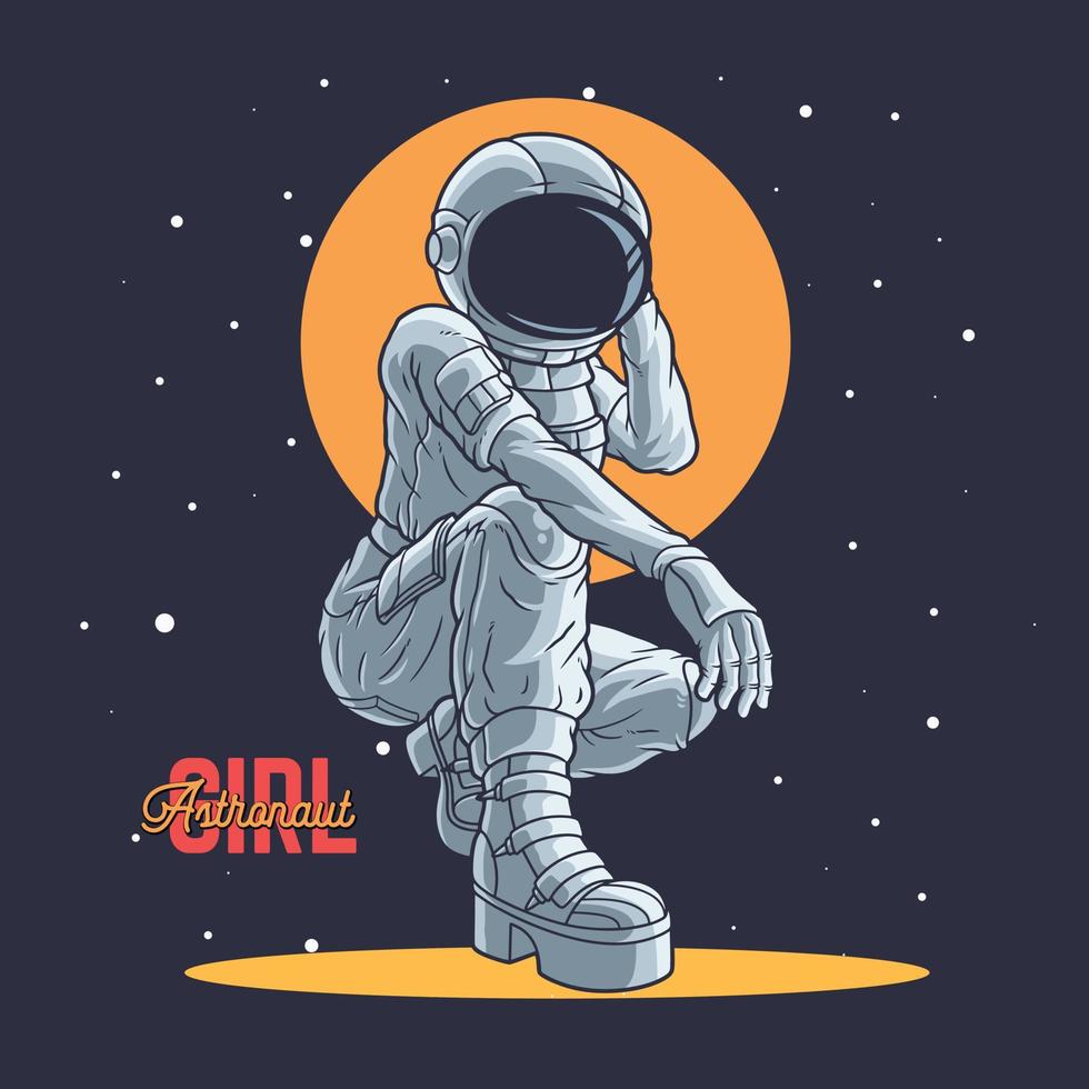 pose de niña astronauta o personaje de astronauta con vector premium espacial