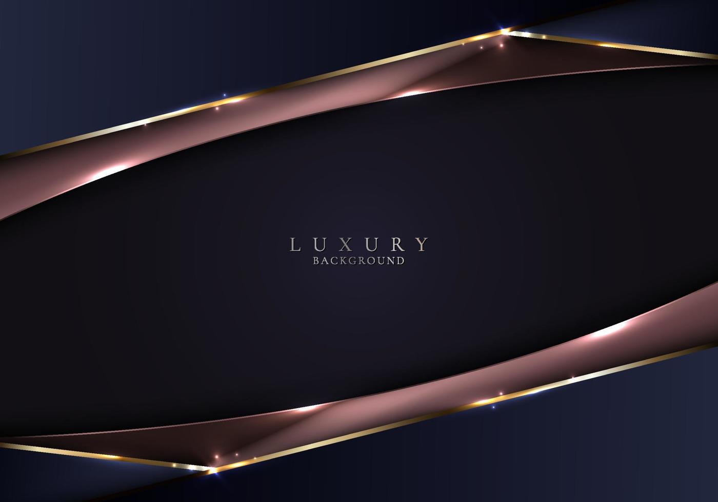 Abstract 3D modern template luxury style blue and copper stripes with golden lines and lighting sparkles decoration design on dark background vector