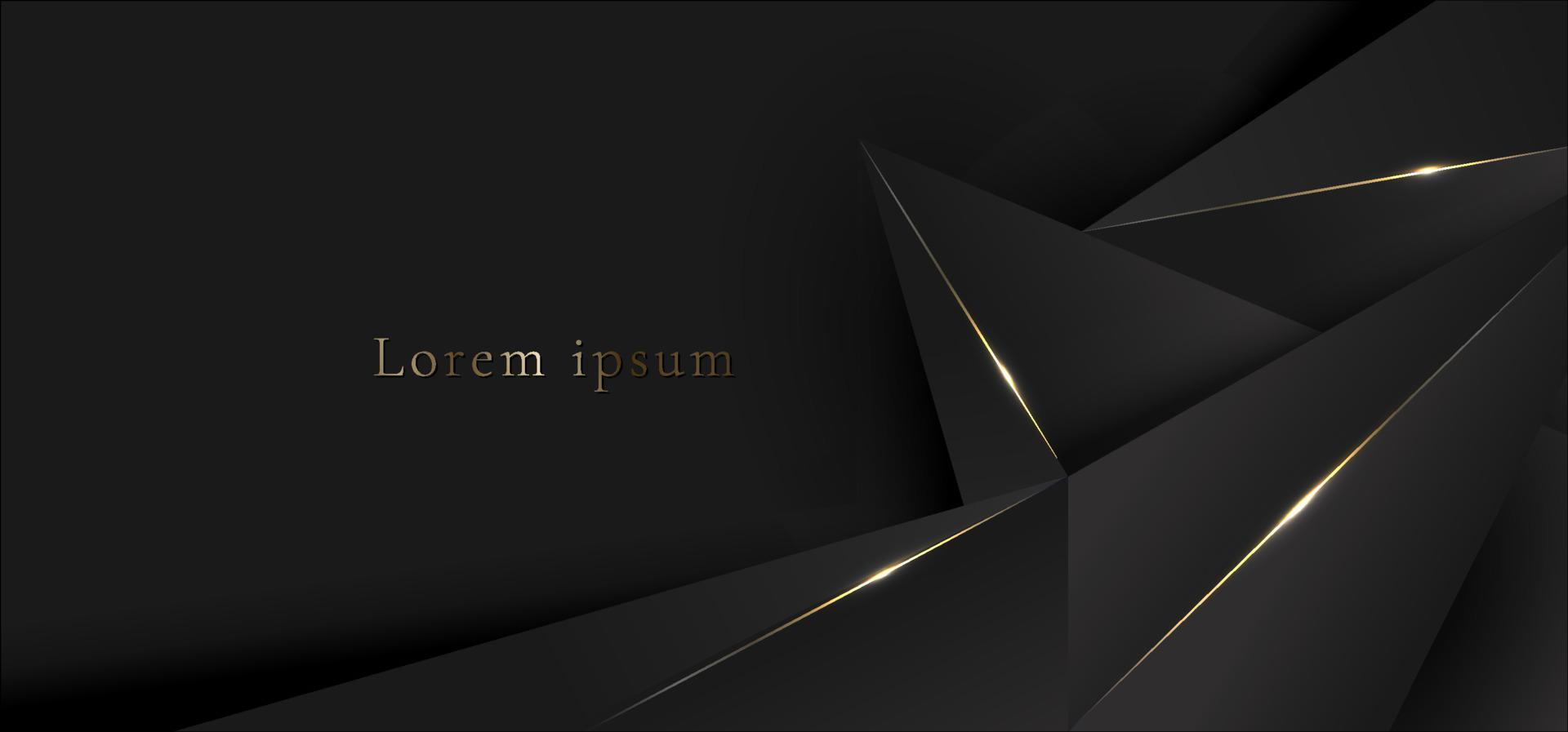 Elegant 3D black low polygonal pattern with shiny golden lines and glowing lighting effect on dark background vector