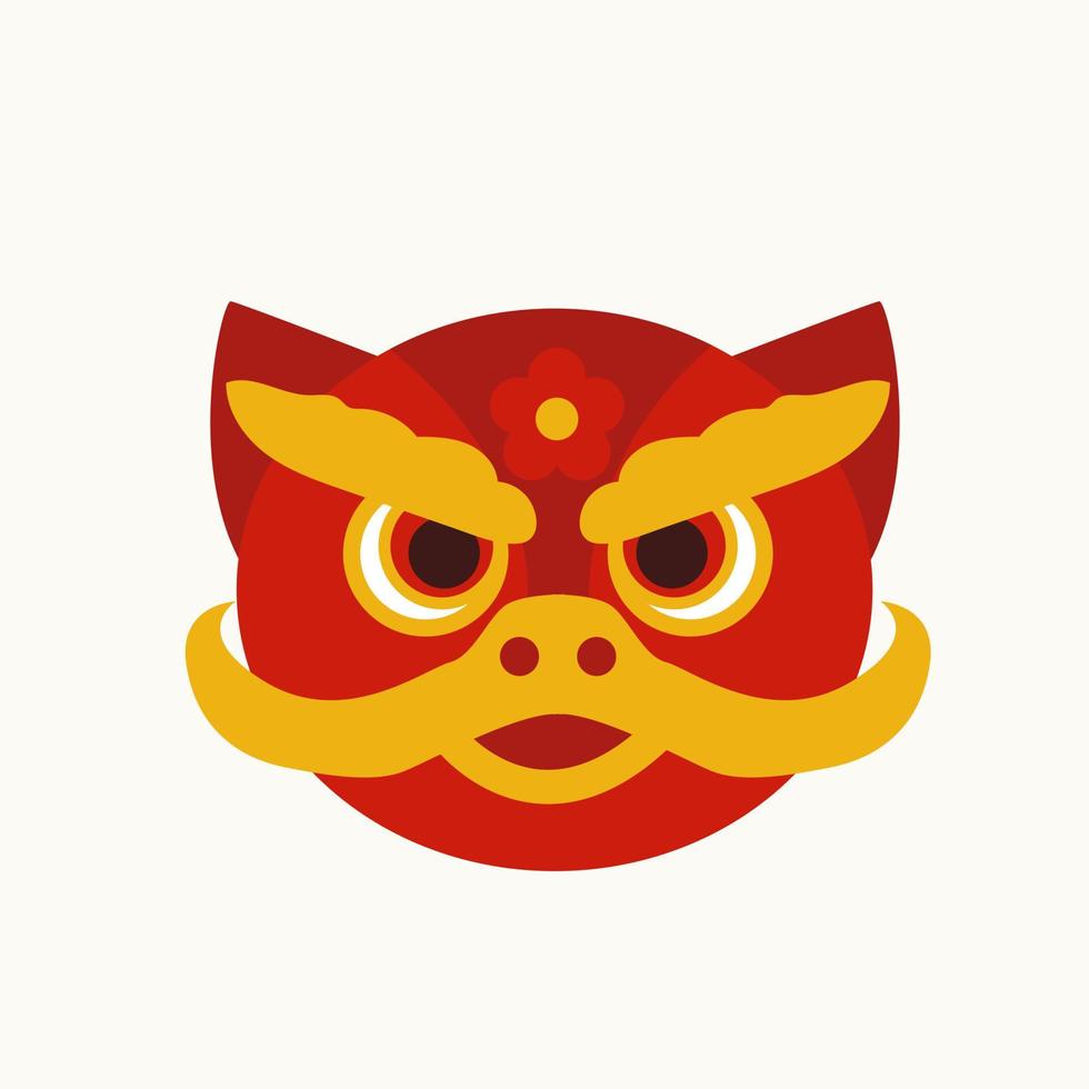 Isolated cartoon flat red and yellow Chinese Lion Dance head drawing vector