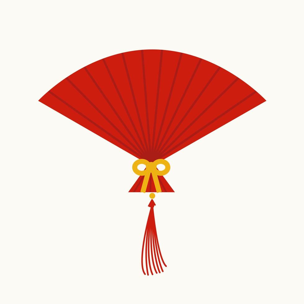 Set of flat isolated red Asian sensu fan with bow knot vector