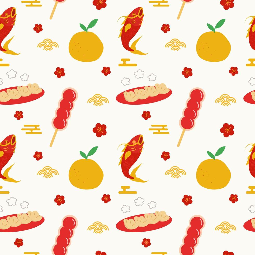 Seamless pattern with festive Chinese food, traditional Asian cuisine elements vector