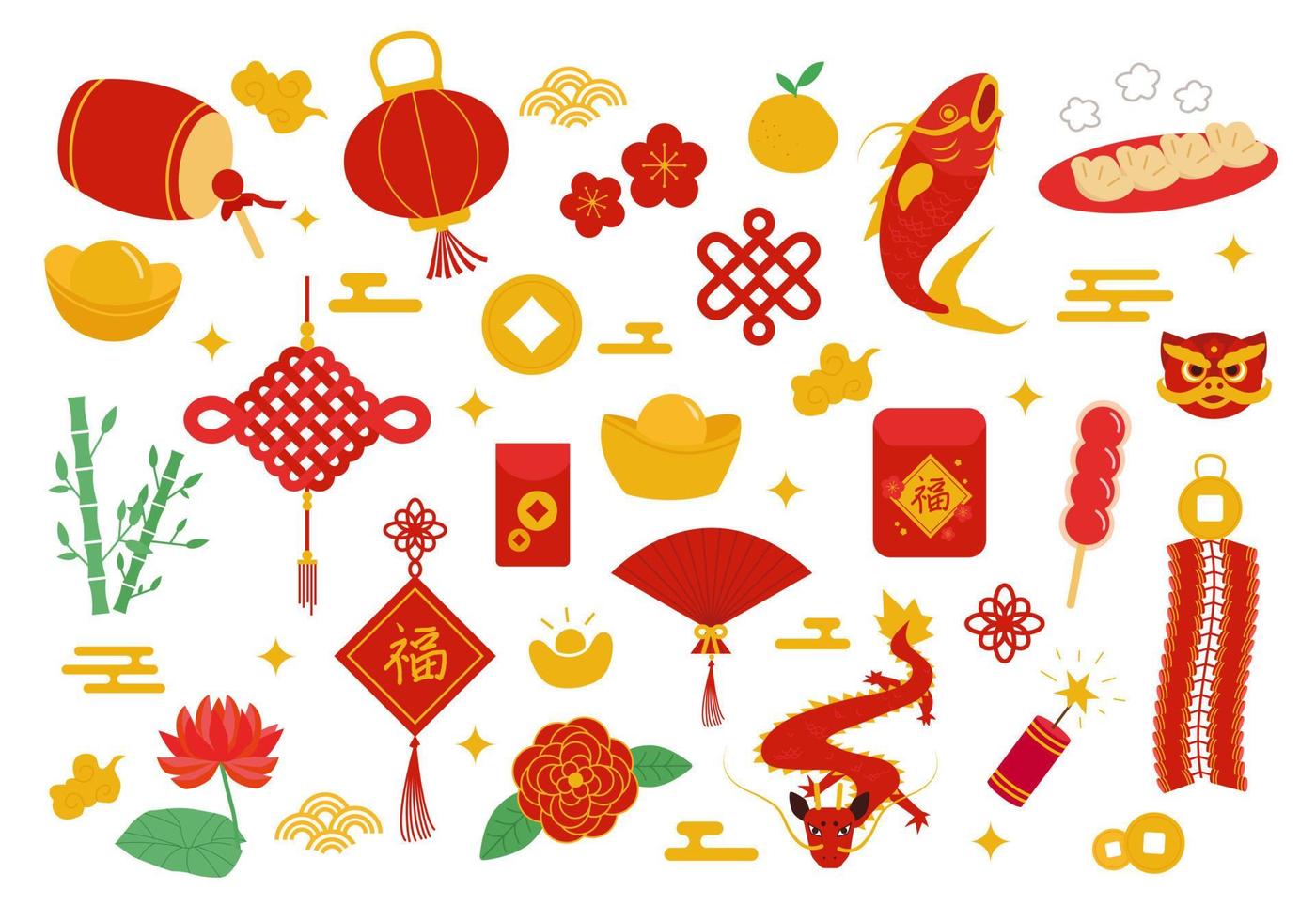 conjunto de elementos festivos del año nuevo chino vector