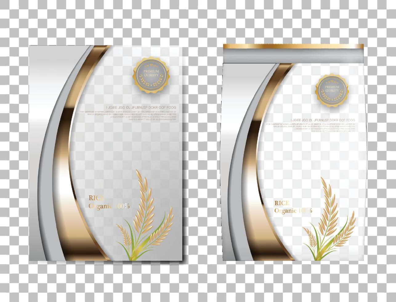 paquete de arroz productos alimenticios de tailandia, pancarta de oro blanco y diseño de vector de plantilla de póster arroz.