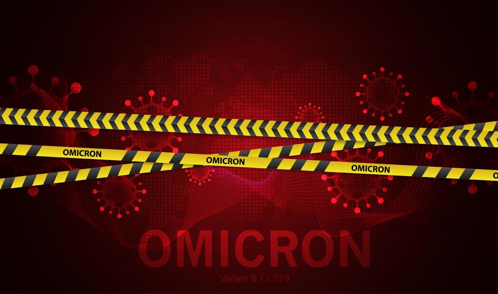 stop b.1.1.529 omicron nueva mutación del virus covid 19 con cintas amarillas stop omicron. diseño vectorial vector