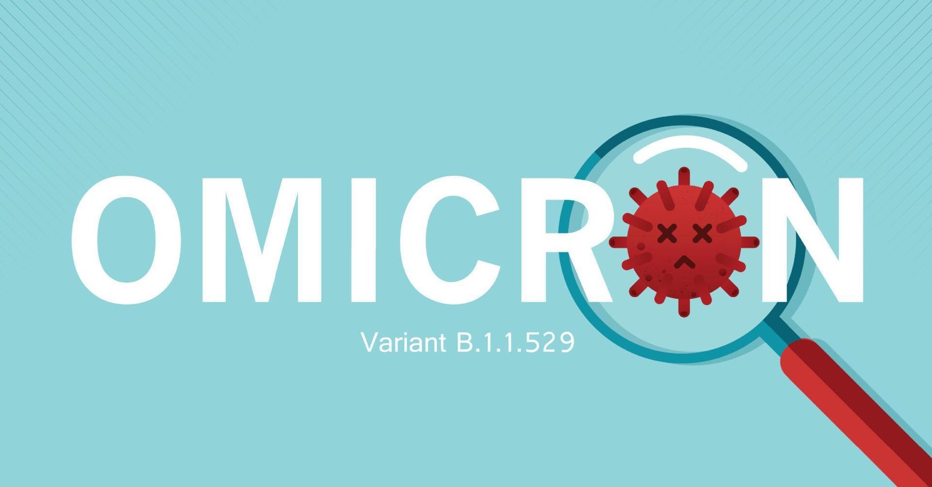 Magnifying glass Omicron of covid 19 virus. New variant omicron outbreak from Africa and coronaviruses influenza background. vector design