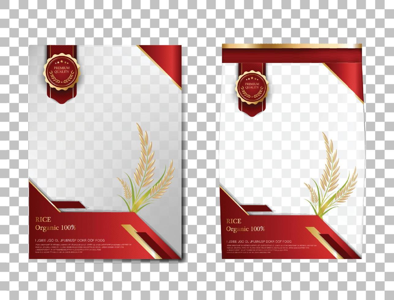 Rice Package Thailand food Products, red gold banner and poster template vector design rice.