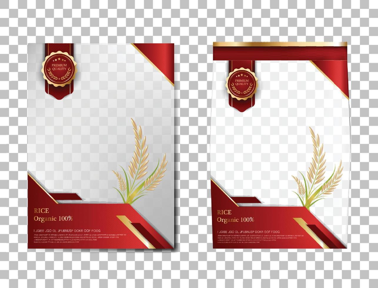 paquete de arroz productos alimenticios de tailandia, pancarta de oro rojo y diseño de vector de plantilla de póster arroz.