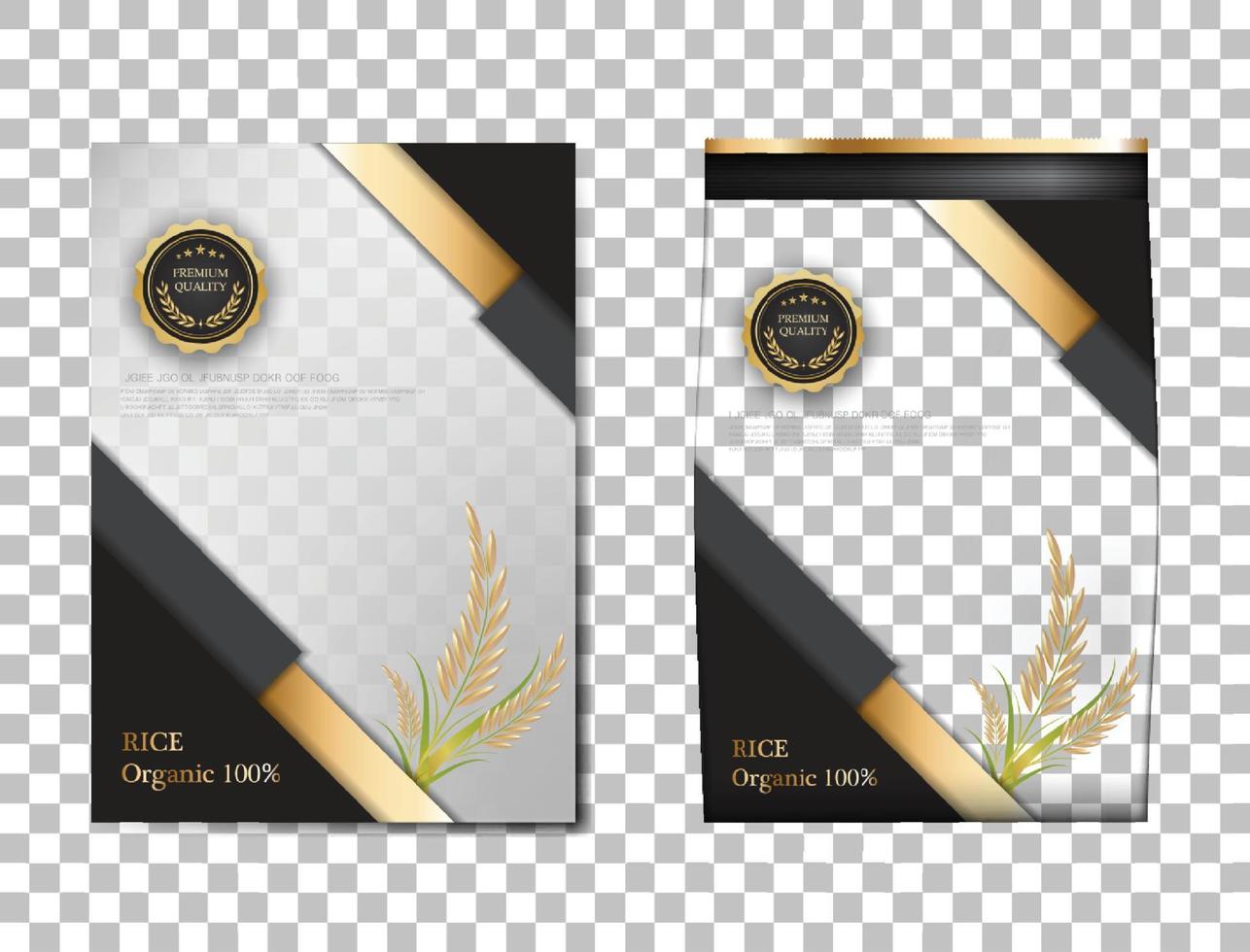 Rice Package Thailand food Products, Black gold banner and poster template vector design rice.