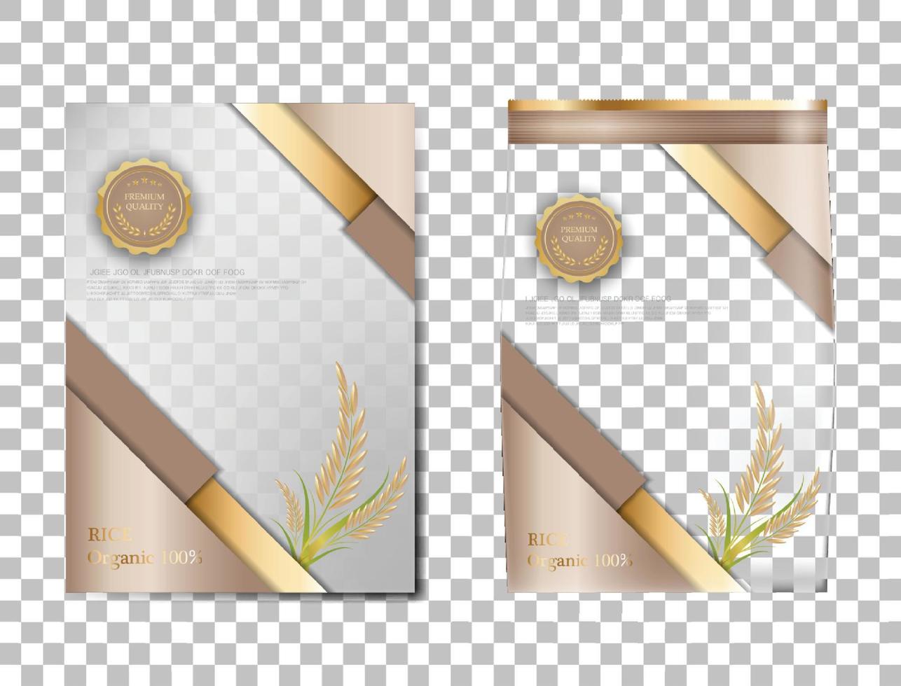 paquete de arroz productos alimenticios de tailandia, pancarta de oro marrón y diseño de vector de plantilla de póster arroz.