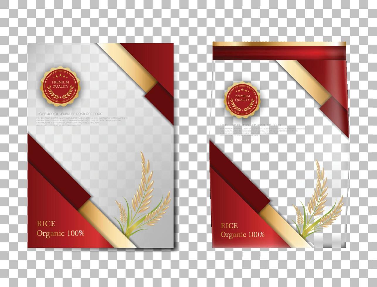 Rice Package Thailand food Products, red gold banner and poster template vector design rice.