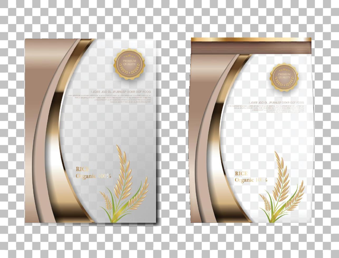 paquete de arroz productos alimenticios de tailandia, pancarta de oro marrón y diseño de vector de plantilla de póster arroz.