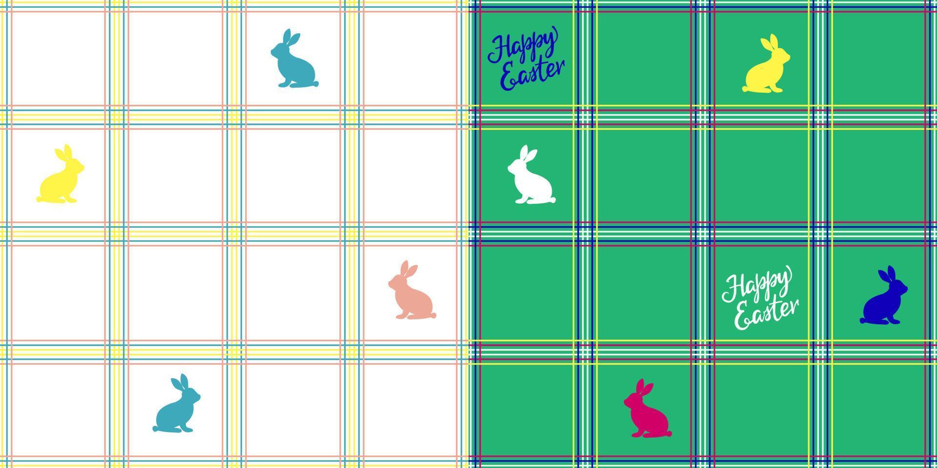 Checkered seamless pattern. Easter  rabbits silhouette. Fabric design, tablecloths, towels. Vector illustration.