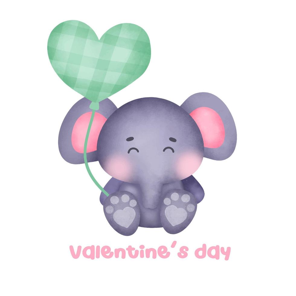 Valentine's day with cute elephant greeting card. vector